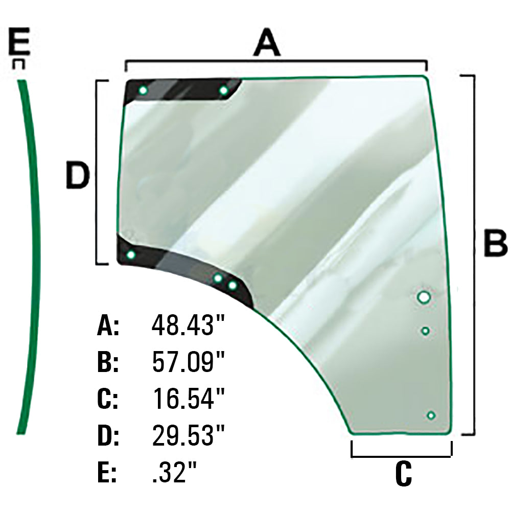 WN-L212968-PEX Glass, Door, RH Fits John Deere 6105R 6115R 6125R 6140R 6150R