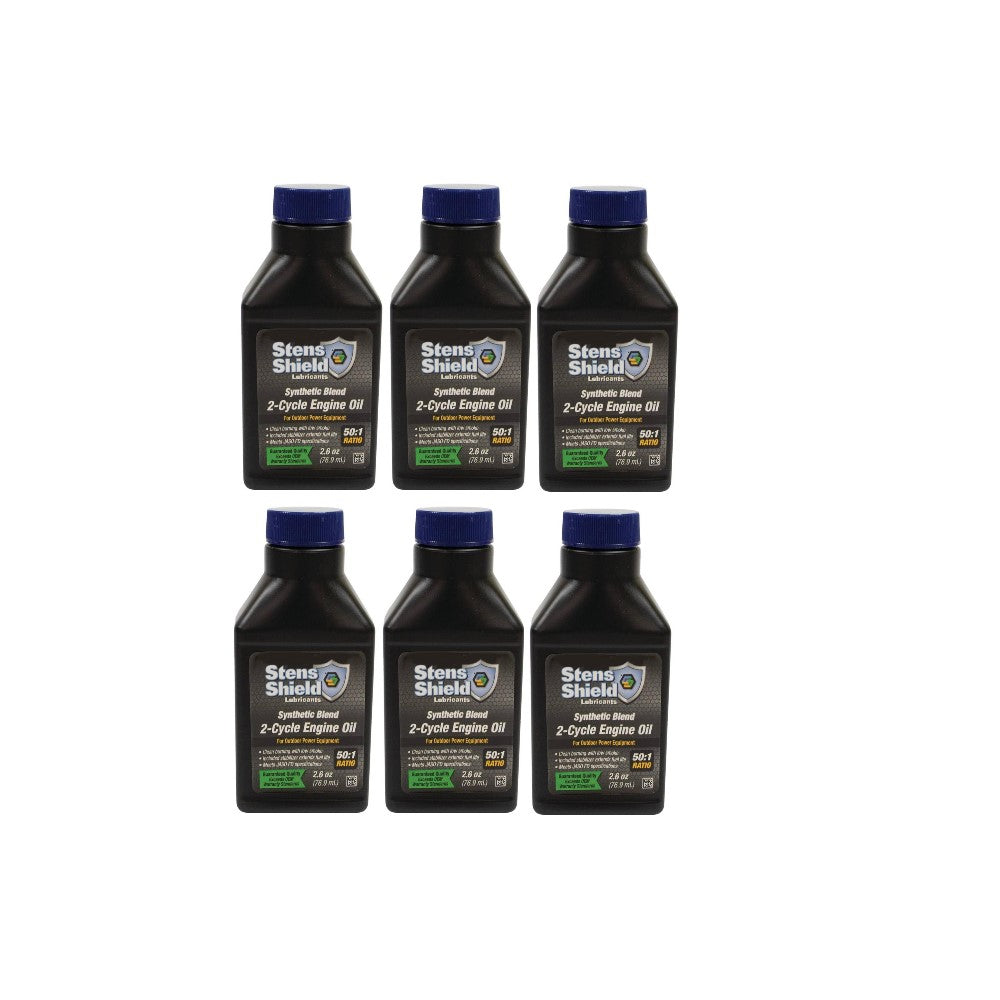 6 Pack Stens Synthetic Blend 2 Cycle Engine Oil 2.6oz Makes 50:1 Ratio Low Smoke